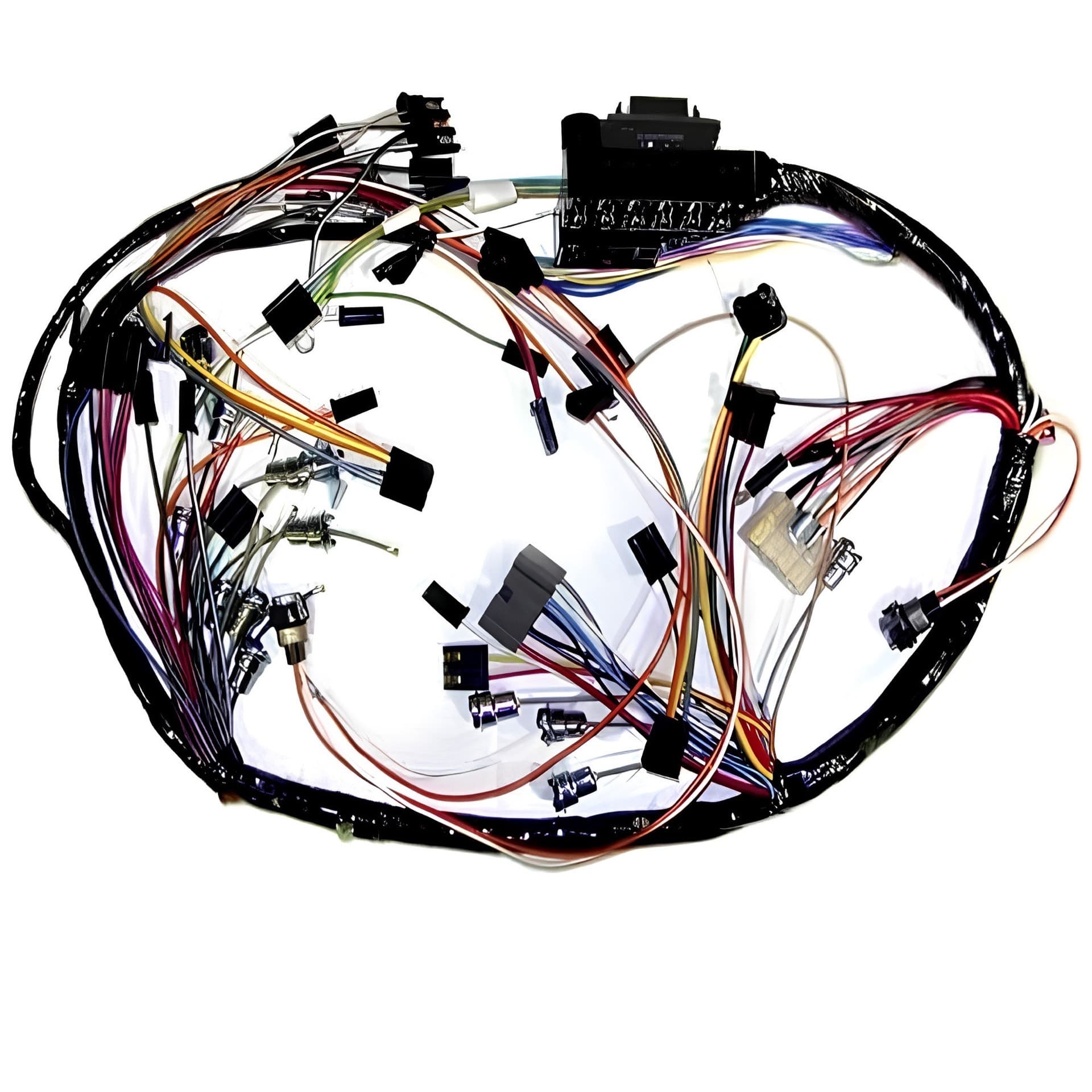 Automotive engine harness laid out for assembly