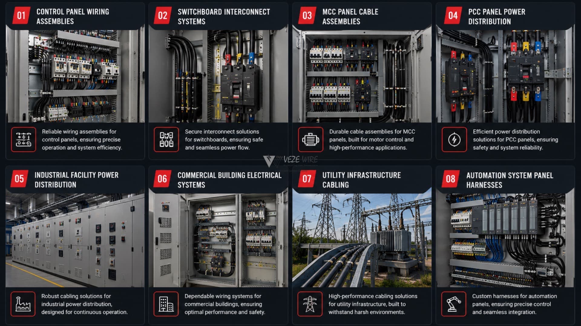 Typical control panel applications: power distribution, PLC, and field wiring