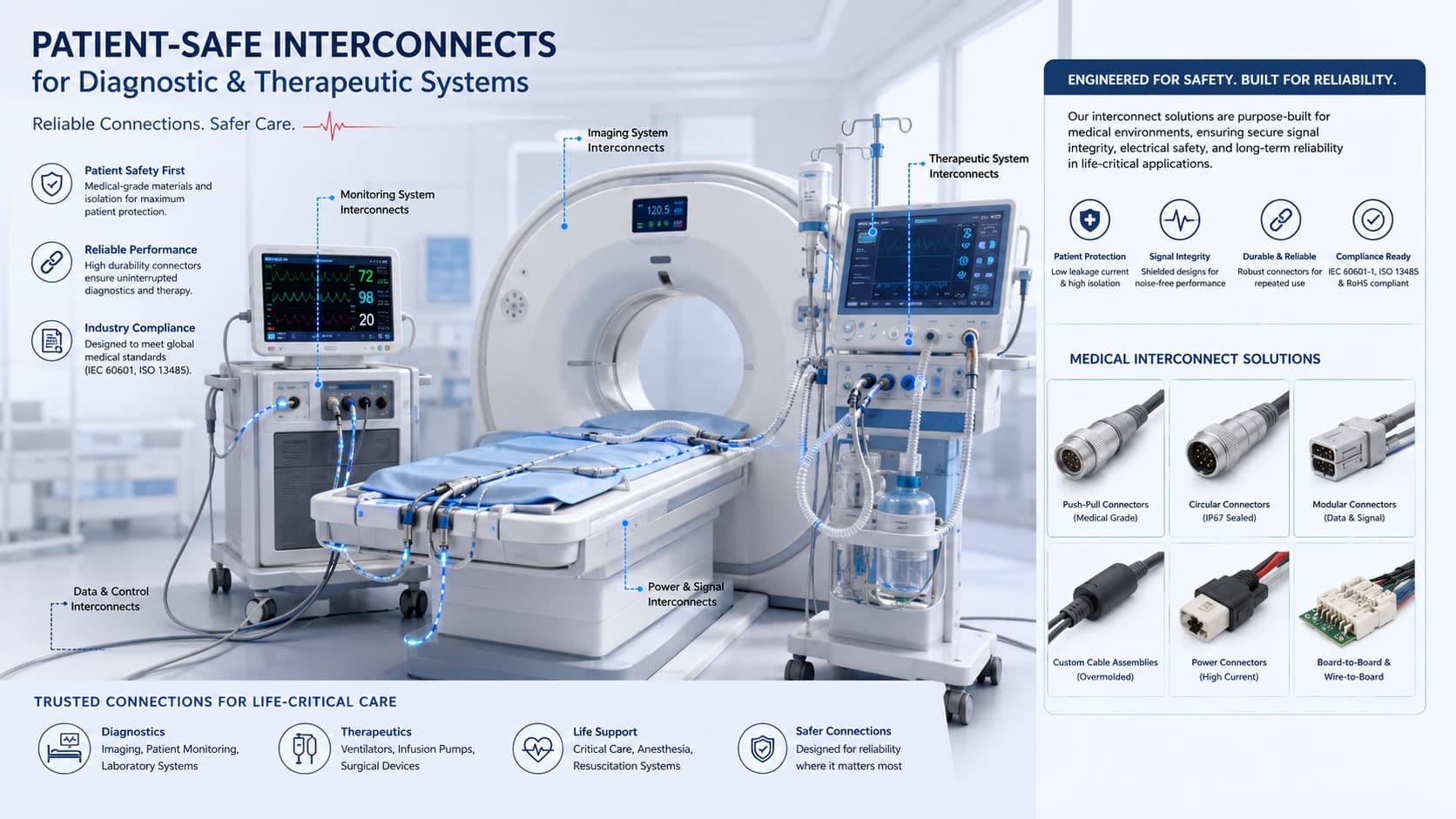 Medical cable assembly shown with clinical equipment context