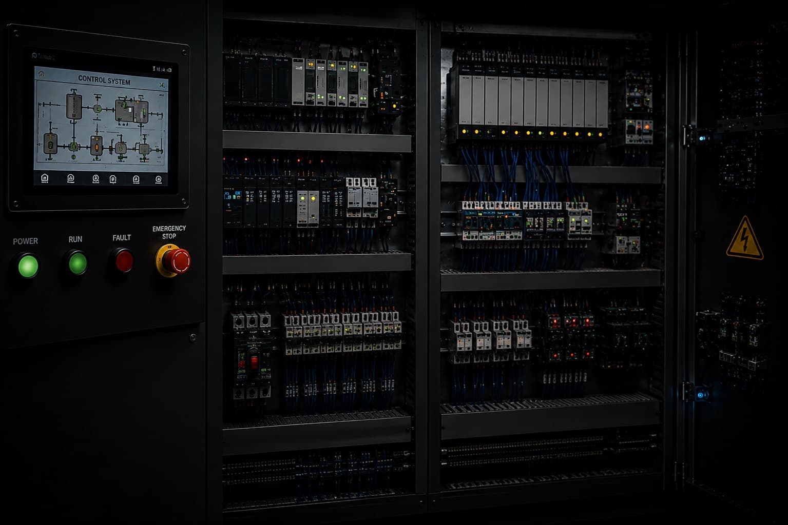 Industrial power panel with organized control and power wiring