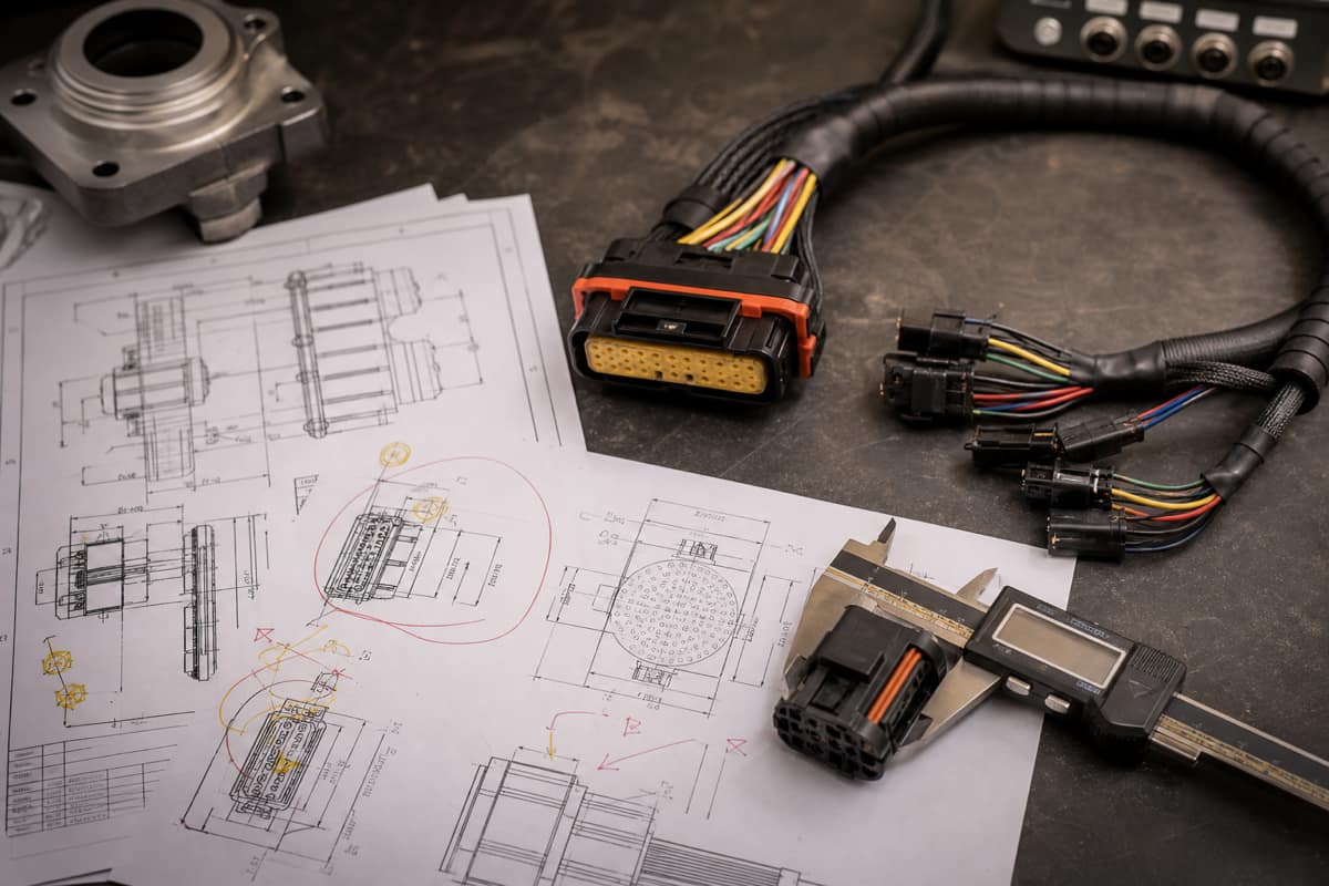 Design review of cable assembly drawings with precision measurement tools
